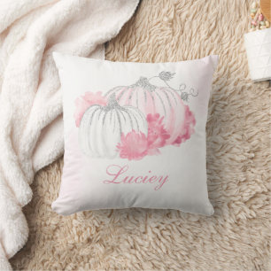 Fall Pumpkin Pink Girl Glitzer Wasserfarbe Kissen