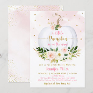 Fall Pumpkin Pink Gold Girl Baby Dusche Einladung