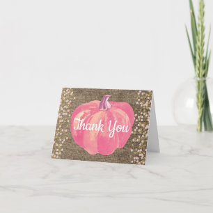 Fall Pumpkin Pink Gold Glitzer Burlap Dankeskarte