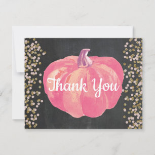 Fall Pumpkin Pink Gold Glitzer Chalkboard Dankeskarte