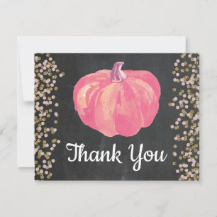 Fall Pumpkin Pink Gold Glitzer Confetti Chalkboard Dankeskarte