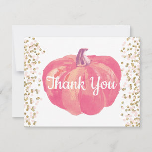 Fall Pumpkin Pink Gold Glitzer Confetti Dankeskarte