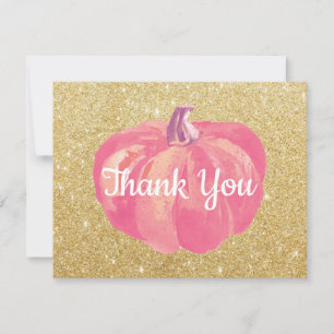 Fall Pumpkin Pink Gold Glitzer Danke Karte