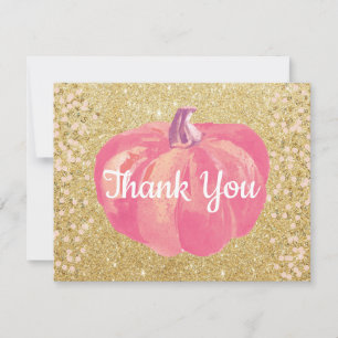 Fall Pumpkin Pink Gold Glitzer Dankeskarte