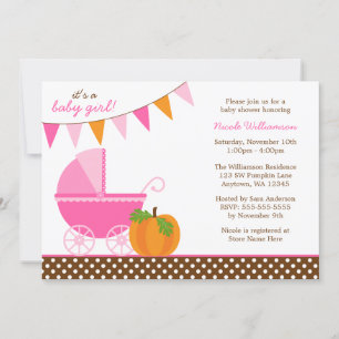 Fall Pumpkin Pink Orange Banner Girl Baby Dusche Einladung