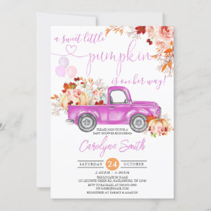 Fall Pumpkin Pink Truck Baby Shower Girl Einladung