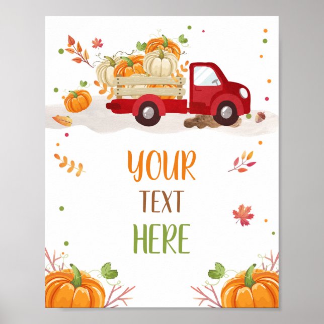 Fall Pumpkin Red Truck Confetti Blätter Tafelzeich Poster (Vorne)