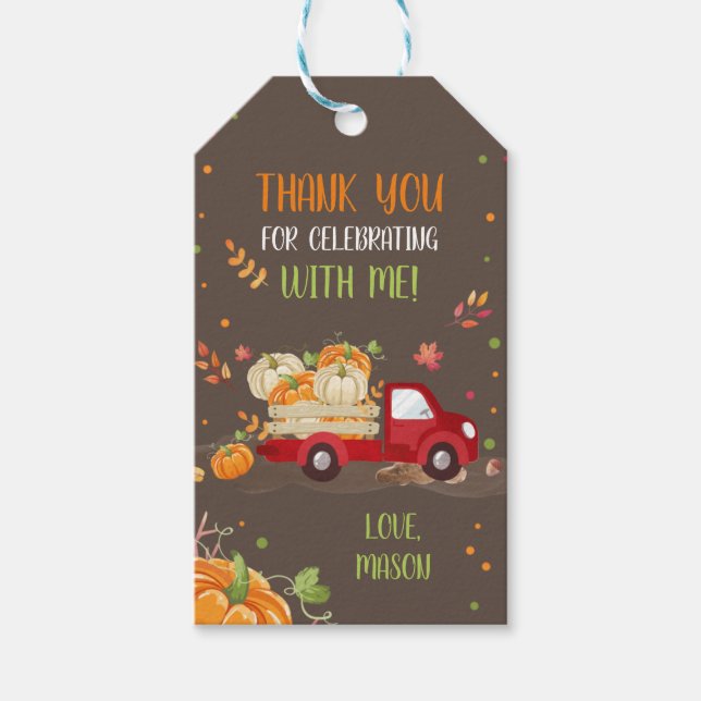 Fall Pumpkin Red Truck Confetti Vielen Dank Geschenkanhänger (Vorderseite)
