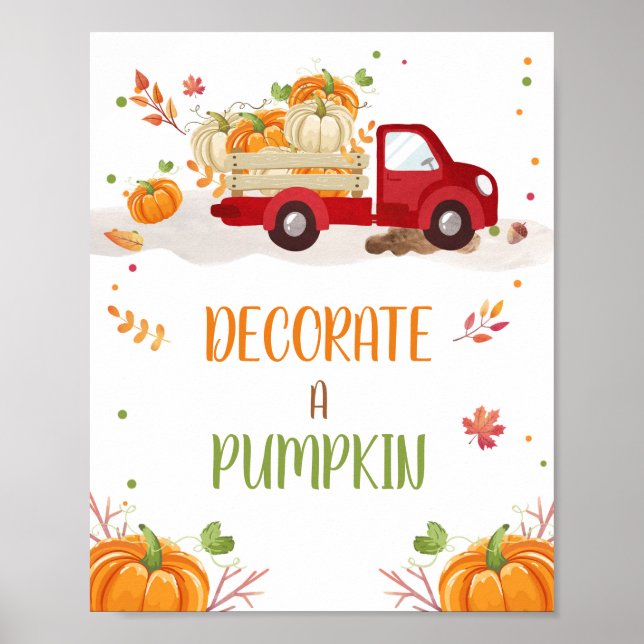 Fall Pumpkin Red Truck Dekorieren ein Pumpkin-Zeic Poster (Vorne)