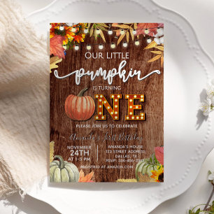 Fall Pumpkin Rustic Erster Geburtstag Einladung