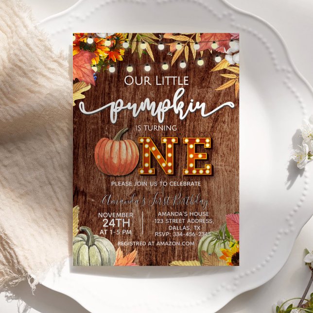 Fall Pumpkin Rustic Erster Geburtstag Einladung (Von Creator hochgeladen)