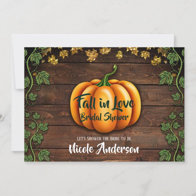Fall Pumpkin Rustic Green Gold Ivy Brautparty Einladung (Vorderseite)
