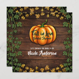 Fall Pumpkin Rustic Green Gold Ivy Brautparty Einladung