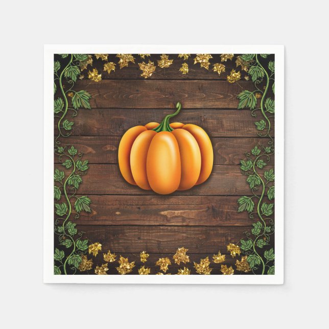 Fall Pumpkin Rustikale grüne Gold Ivin Herbstland Serviette (Vorderseite)