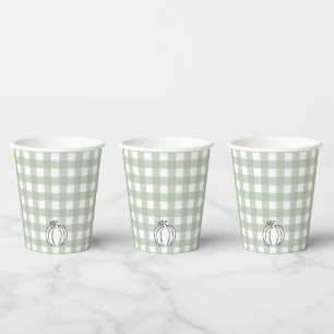 Fall Pumpkin Sage Green Gingham Pappbecher