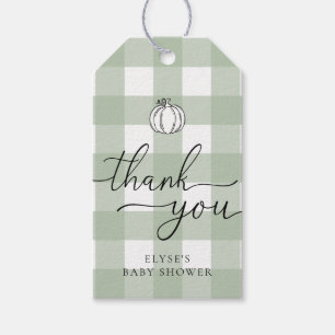 Fall Pumpkin Sage Green Gingham Vielen Dank Geschenkanhänger