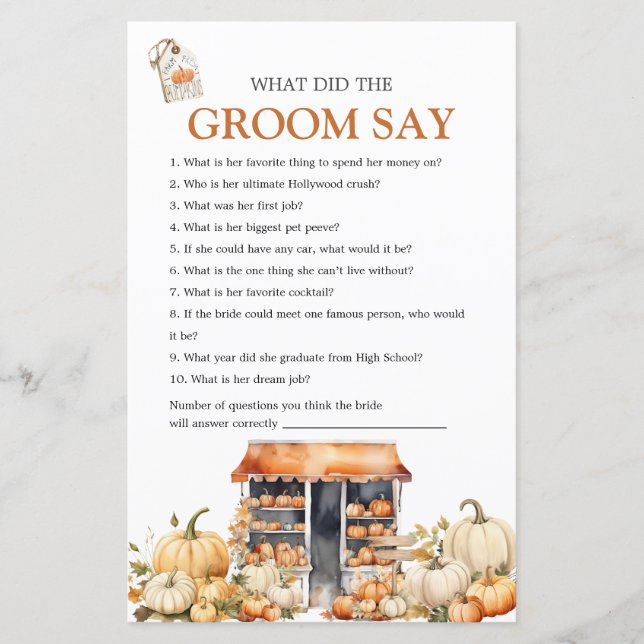 Fall Pumpkin Sie ist vom Markt, was Groom sagt (Vorderseite)