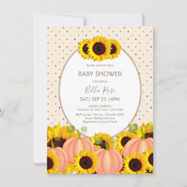 Fall Pumpkin Sonnenblume Kinderdusche Einladung (Vorderseite)