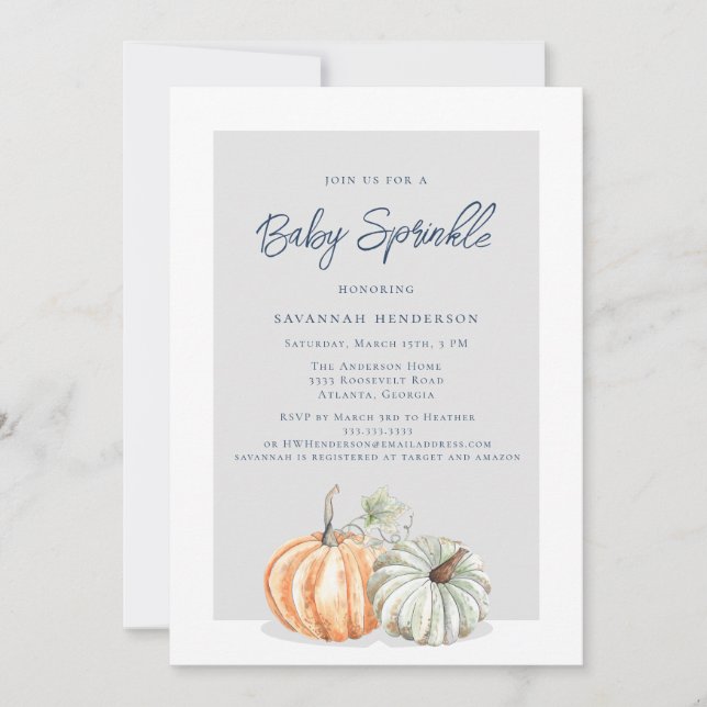 Fall Pumpkin Sprinkle Baby Dusche Einladung (Vorderseite)
