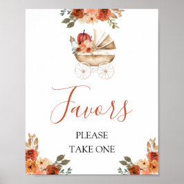Fall Pumpkin Stroller Floral Baby Shower Favors Poster