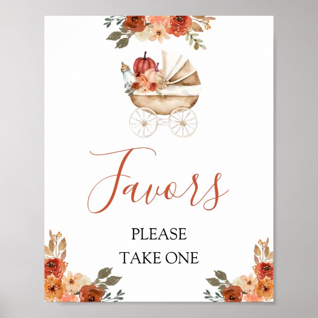 Fall Pumpkin Stroller Floral Baby Shower Favors Poster (Vorne)