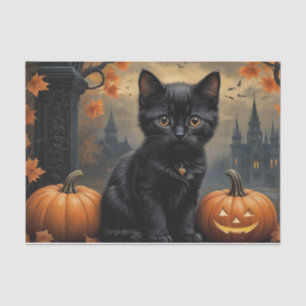 Fall Pumpkin Sweet Black Kitten Entcoupage Seidenpapier
