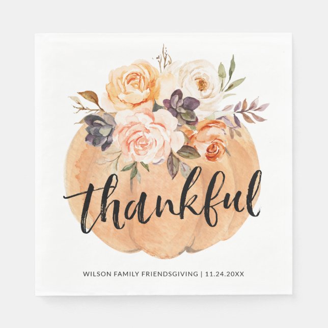 Fall Pumpkin Thankful Friendsgiving Erntedank Serviette (Vorderseite)