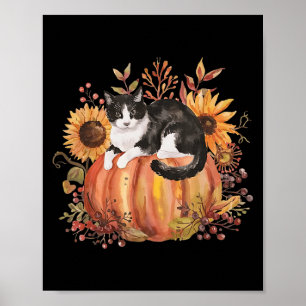 Fall Pumpkin Tuxedo Cat Sonnenblume Erntedank Sok Poster