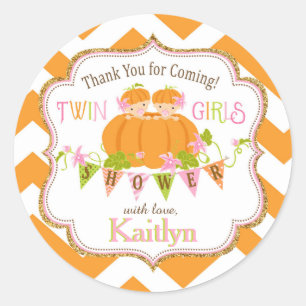 Fall Pumpkin Twin Girls Gold Glitzer Kinderdusche Runder Aufkleber