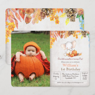 Fall Pumpkin und Elephant 1. Geburtstag Einladung