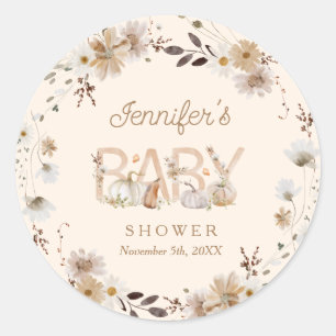 Fall Pumpkin und Floral Baby Dusche Runder Aufkleber