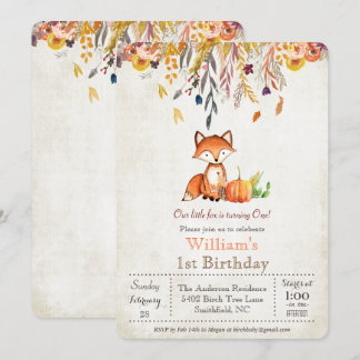 Fall Pumpkin und Fox 1. Geburtstag Einladung