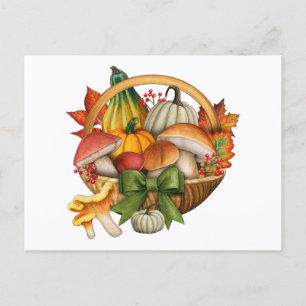 Fall Pumpkin und Mushroom Basket Harvest  Postkarte