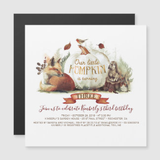 Fall Pumpkin und Woodland Tiere Geburtstag Magneteinladung