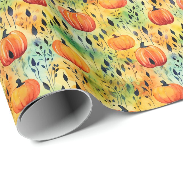 Fall Pumpkin Wasserfarbmuster Geschenkpapier (Rolleneckpunkt)