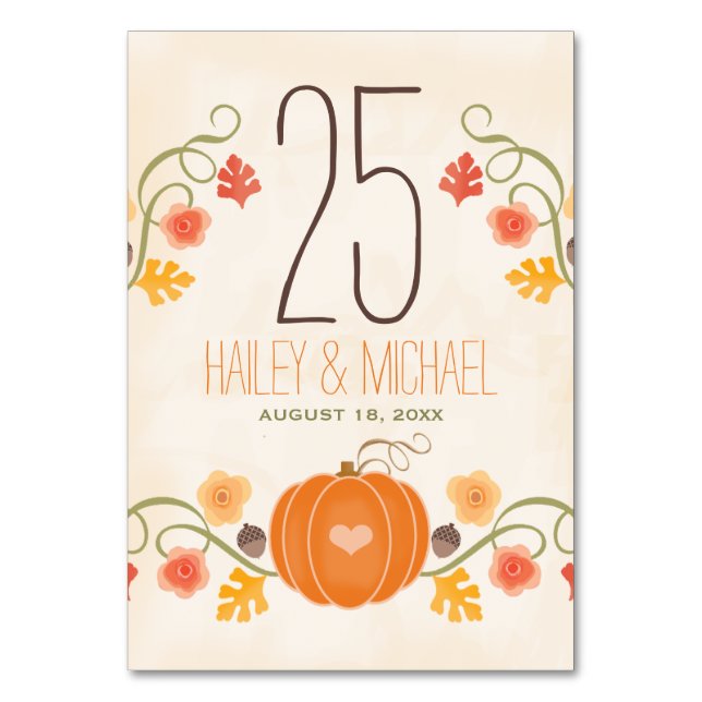 Fall Pumpkin Wedding Tischnummer Cards (Vorderseite)