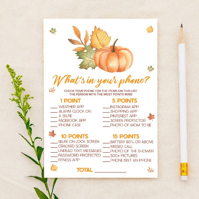 Fall Pumpkin What's In Your Phone Baby Shower Game Briefpapier (Von Creator hochgeladen)