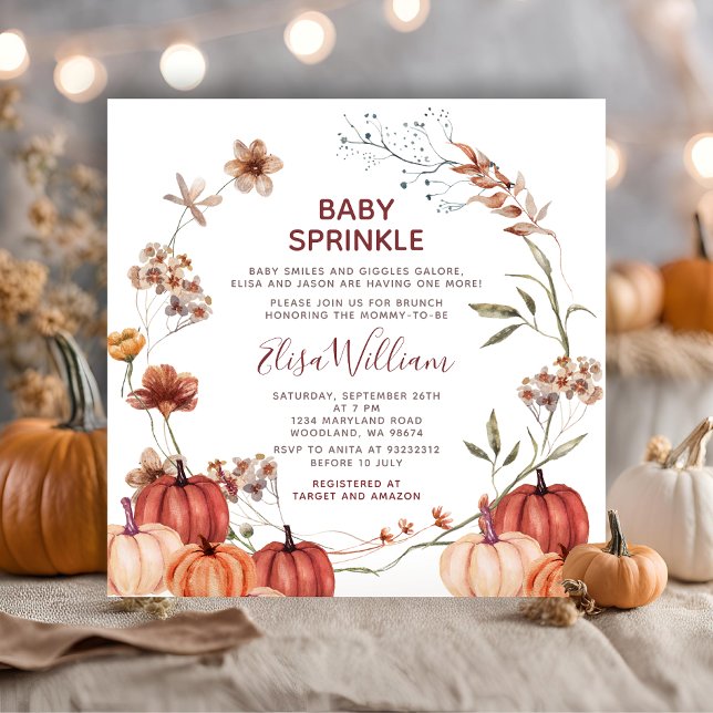 Fall Pumpkin Wildblumen Wasserfarbe Baby Sprinkle Einladung (Von Creator hochgeladen)