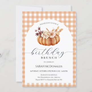 Fall Pumpkin Woman Birthday Brunch Kariert Einladung