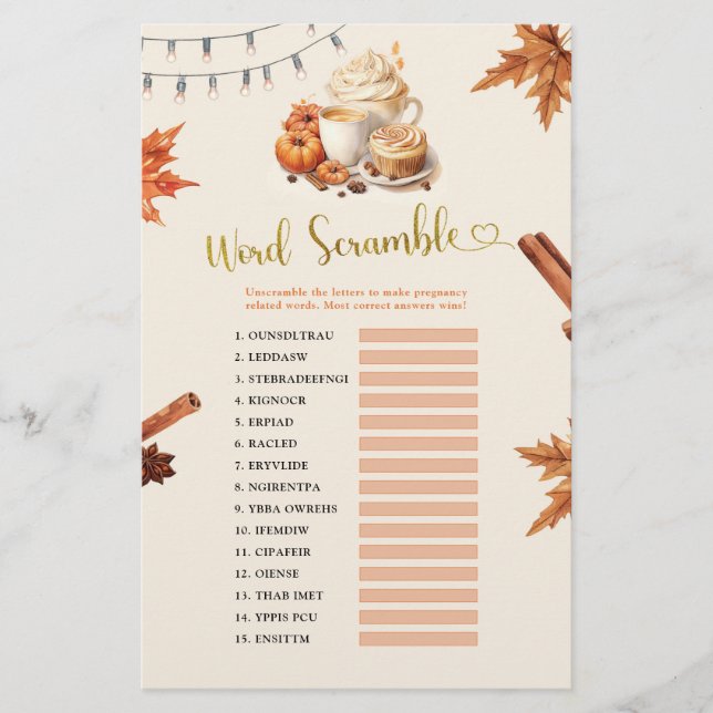 Fall Pumpkin Word Scramble Games (Vorderseite)