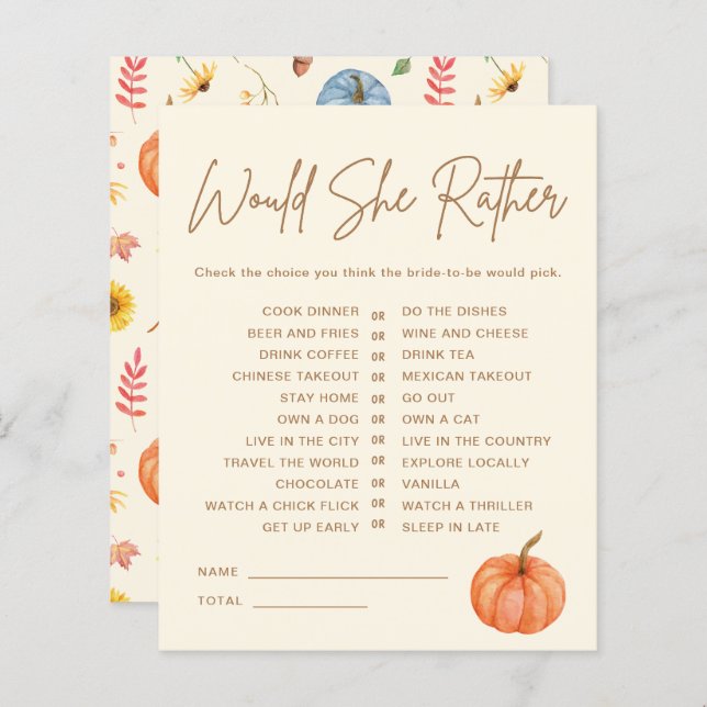 Fall Pumpkin würde sie eher Brautparty Game (Vorne/Hinten)