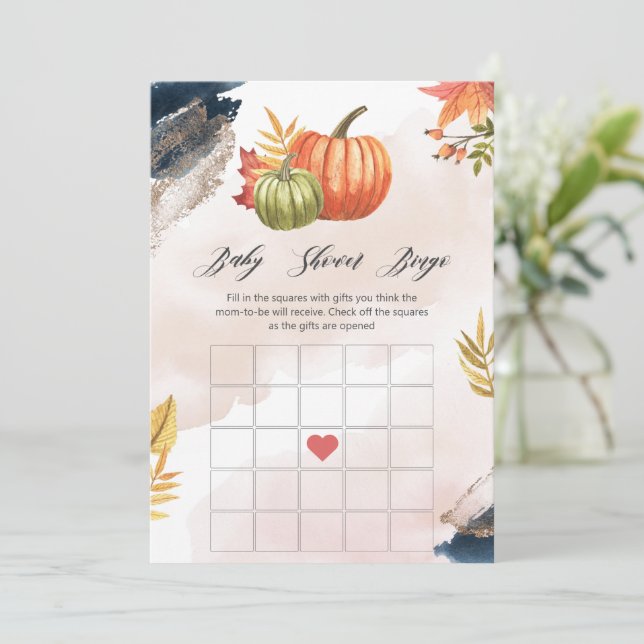 Fall Pumpkins Baby Dusche Bingo Game Card Einladung (Stehend Vorderseite)