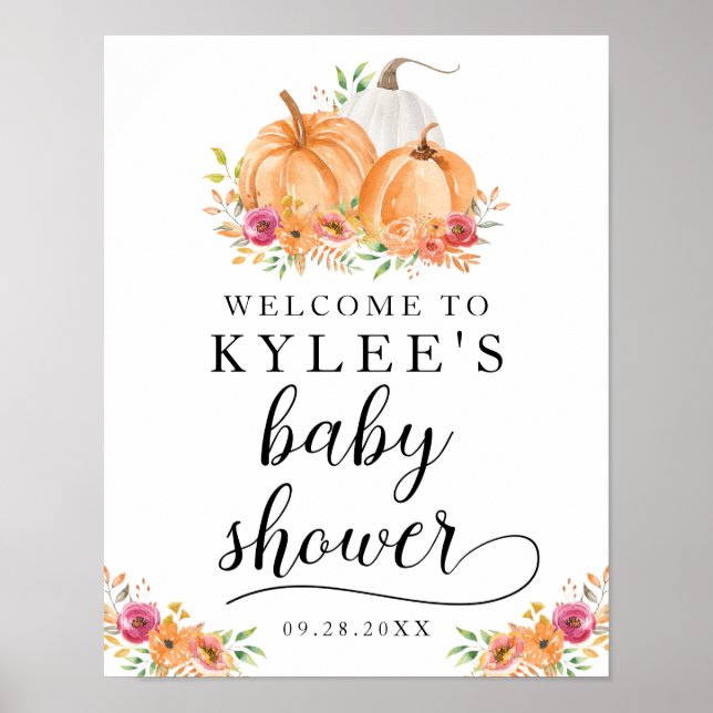 Fall Pumpkins Baby Dusche Willkommenspender Poster (Vorne)