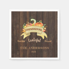 Fall Pumpkins Blätter Wood Happy Thanksgiving Serviette