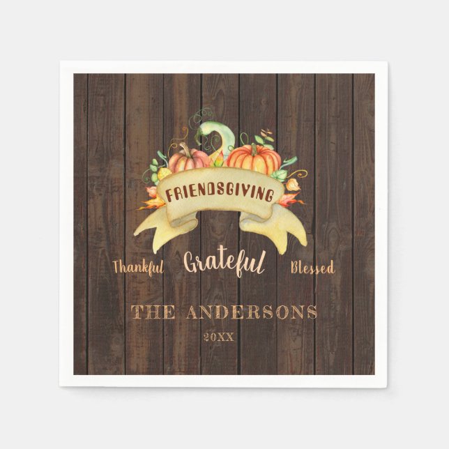 Fall Pumpkins Blätter Wood Happy Thanksgiving Serviette (Vorderseite)