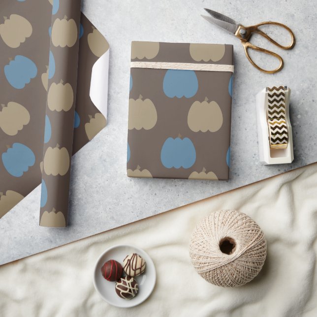 Fall Pumpkins Blue Beige Boho Geschenkpapier (Kunsthandwerk)