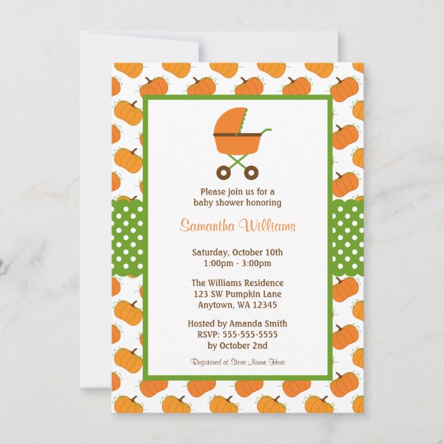Fall Pumpkins Carriage Baby Shooter Einladung (Vorderseite)