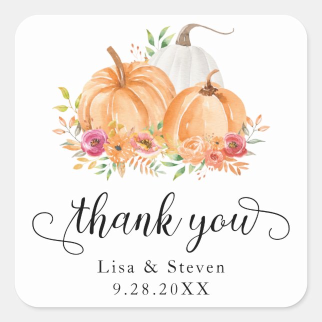 Fall Pumpkins Danke, dass Sie Hochzeitskleber Quadratischer Aufkleber (Vorderseite)