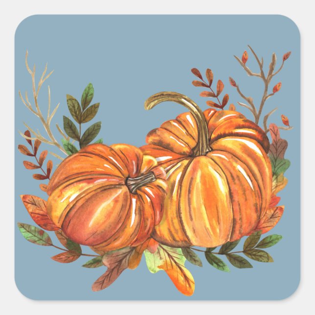 Fall Pumpkins Dusty Blue Quadratischer Aufkleber (Vorderseite)