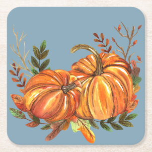 Fall Pumpkins Dusty Blue Rechteckiger Pappuntersetzer